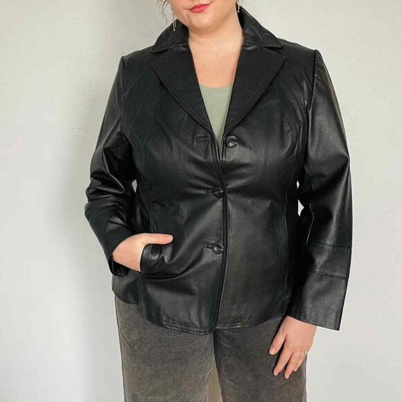 East 5th Womens Genuine Leather Moto Blazer Jacket Large Black Grunge Casual - Picture 1 of 12
